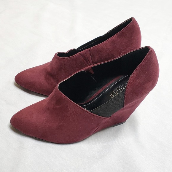 Charles by Charles David Burgundy Pointed Toe Ankle Bootie Wedges Size 8.5 - Picture 1 of 8